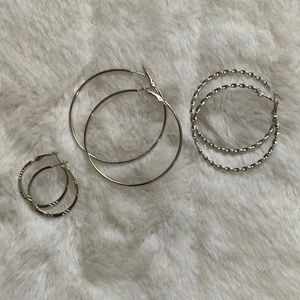 Silver Hoop Earrings (Set of 3)